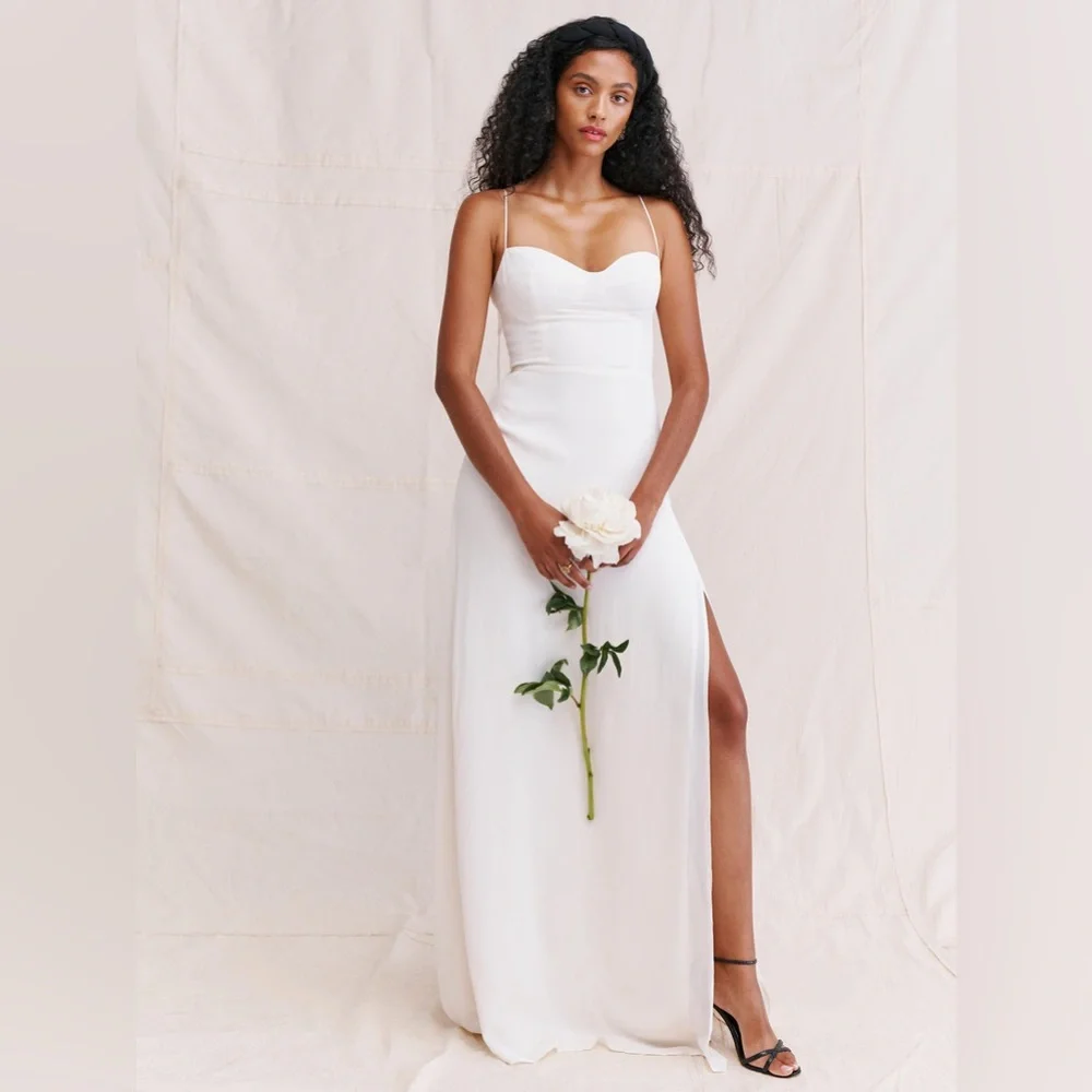 Reformation Melita White long Dress with Side Slit